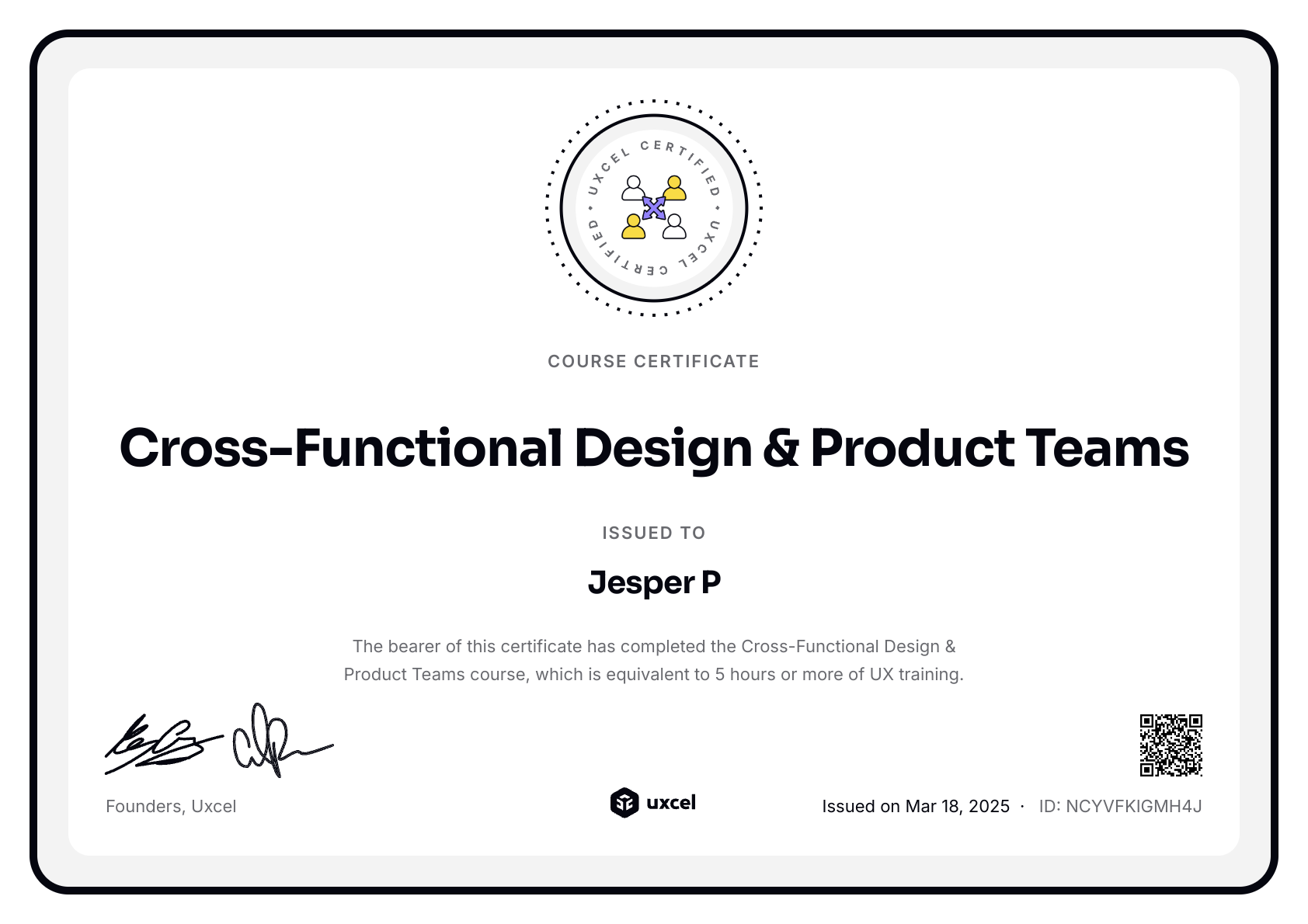 Jesper's certificate